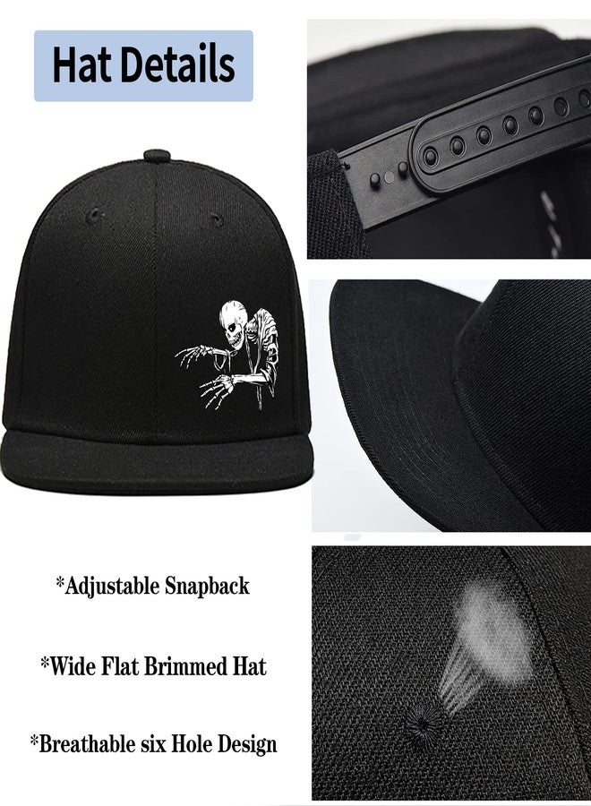 FACITE Snapback Hat for Men Skull Hat Flat Bill Hats for Men Skeleton Fingers Adjustable Wide Brim Black Baseball Hat Trucker Cap Fitted Hats Women Snap Back Bone Hip Hop Hat - Image 4